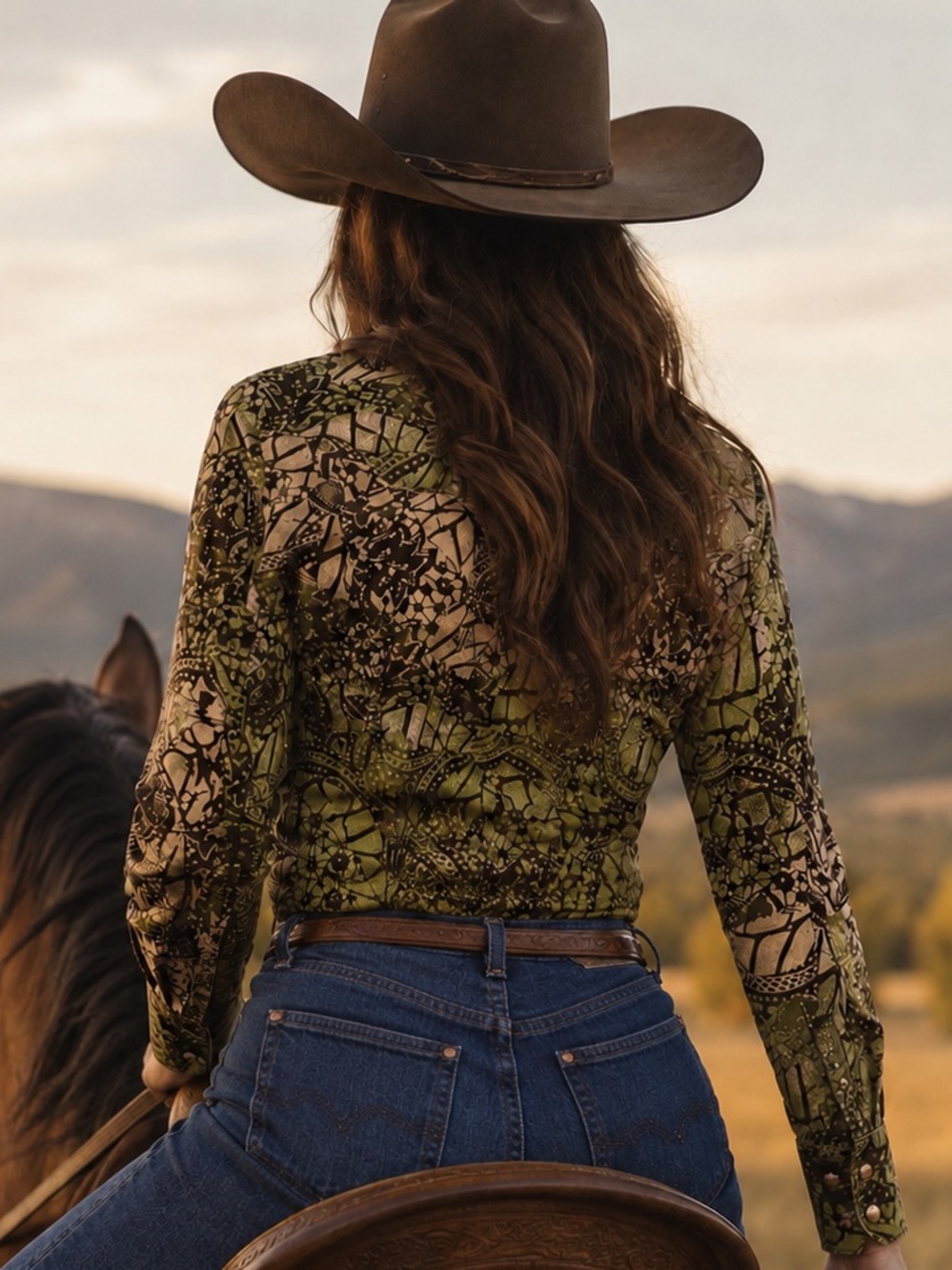 Vintage RoughRider By Circle T Brown Green Coastal Western Snap Shirt Sz M, NWOT